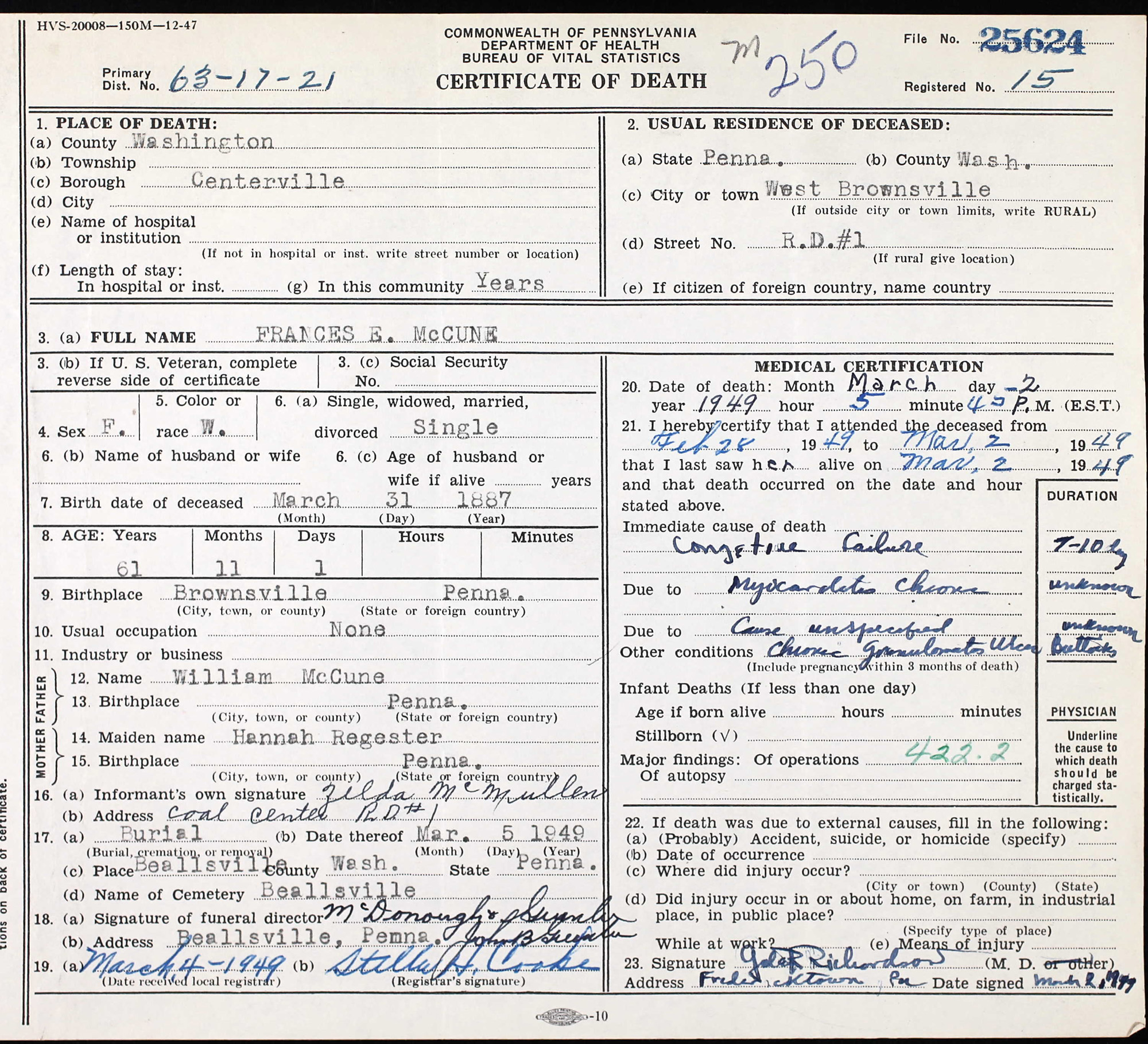 death certificate